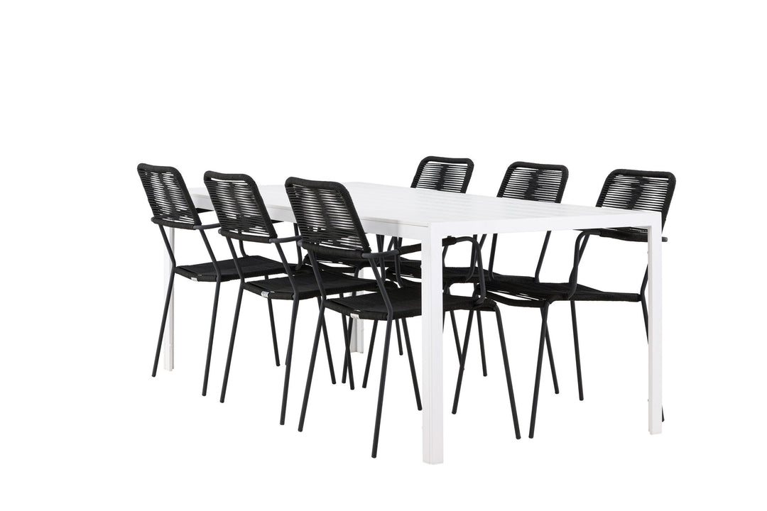 Venture Home Break Dining Table  - White / White Aintwood +Lindos Armchair - Black Alu / Black Rope _6
