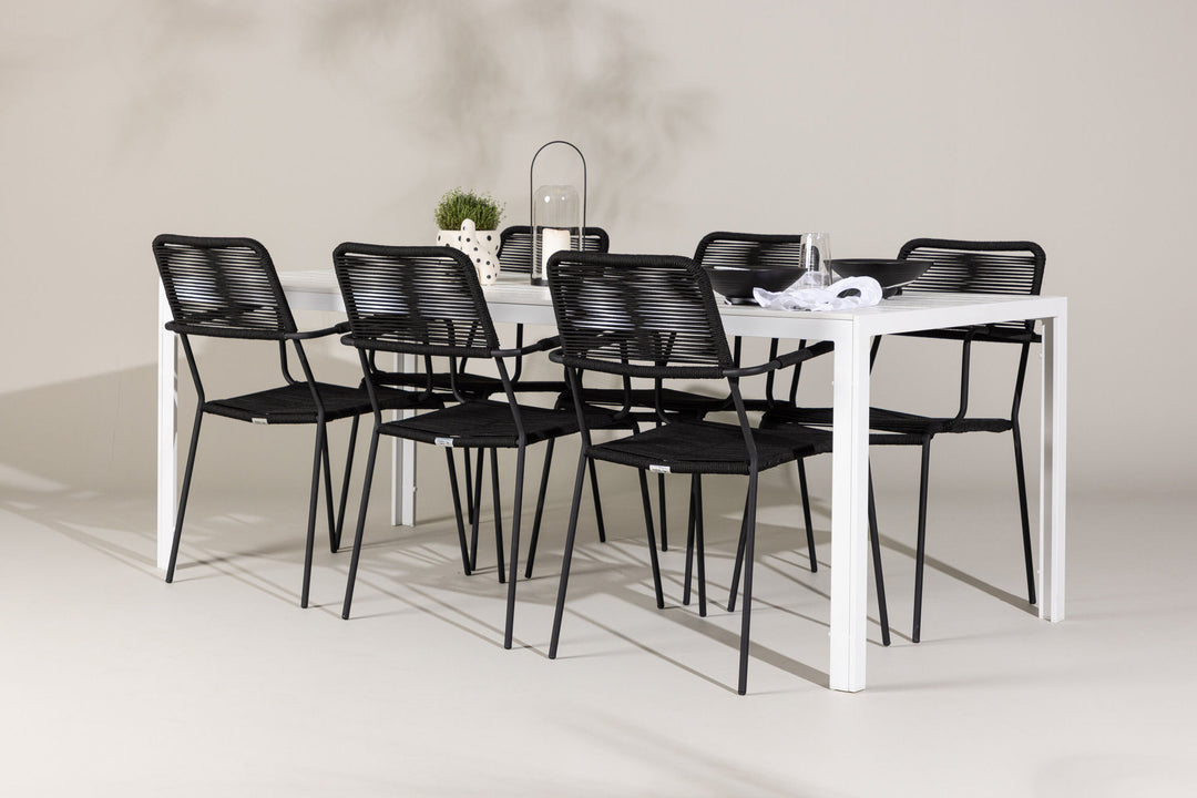 Venture Home Break Dining Table  - White / White Aintwood +Lindos Armchair - Black Alu / Black Rope _6