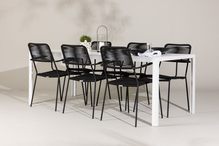Venture Home Break Dining Table  - White / White Aintwood +Lindos Armchair - Black Alu / Black Rope _6