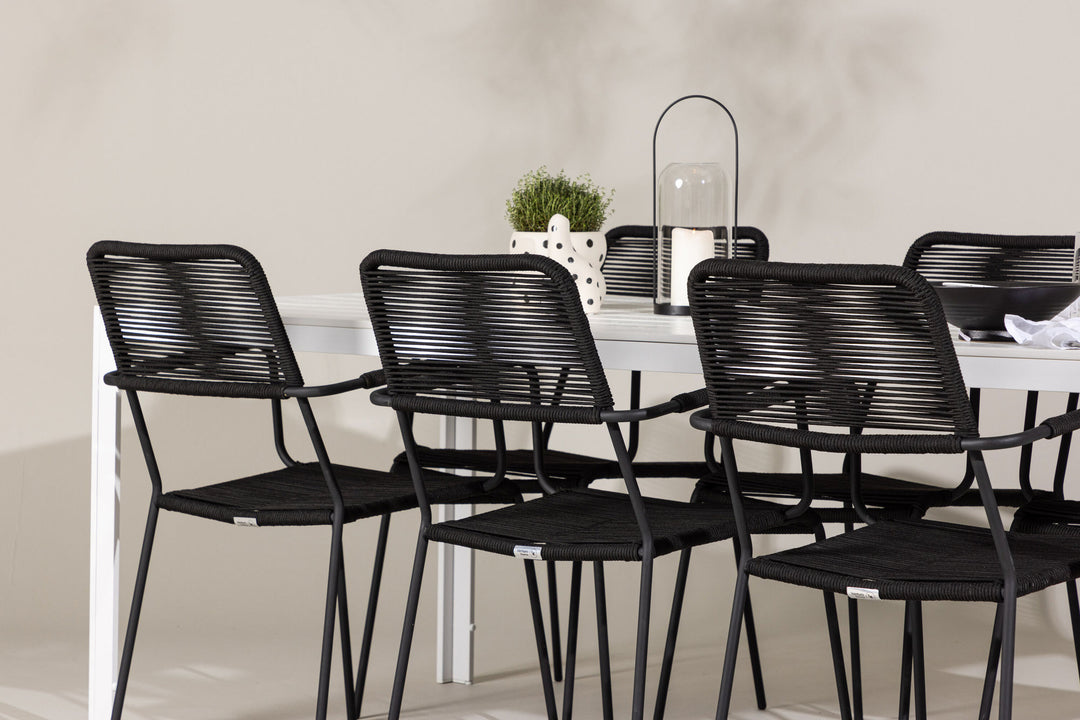 Venture Home Break Dining Table  - White / White Aintwood +Lindos Armchair - Black Alu / Black Rope _6