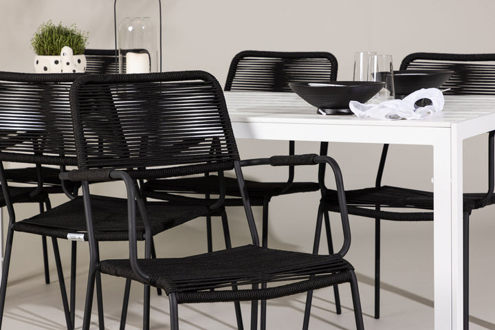 Venture Home Break Dining Table  - White / White Aintwood +Lindos Armchair - Black Alu / Black Rope _6