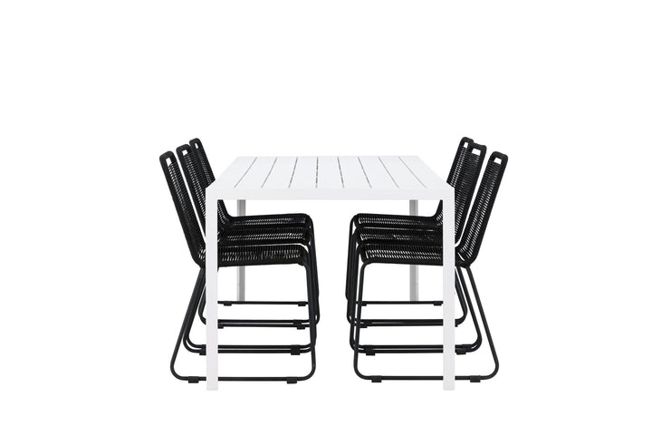 Venture Home Break Dining Table  - White / White Aintwood +Lindos Stacking Chair - Black Alu / Black Rope _6