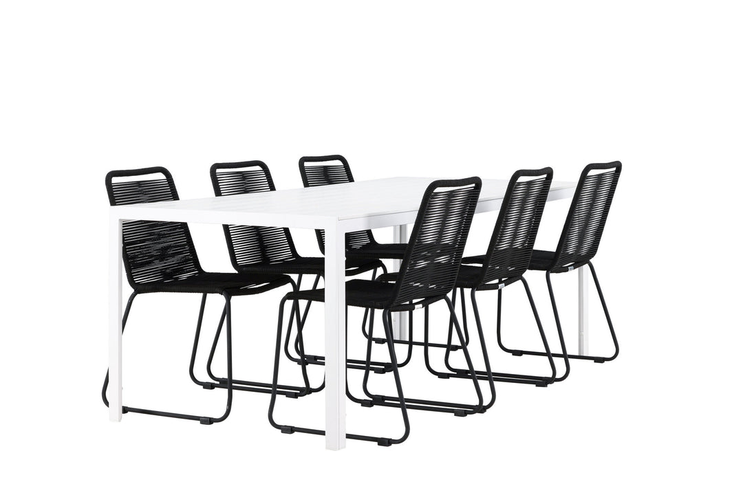 Venture Home Break Dining Table  - White / White Aintwood +Lindos Stacking Chair - Black Alu / Black Rope _6