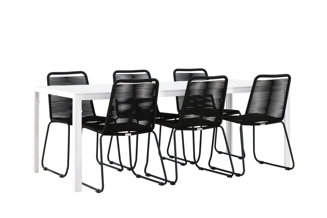 Venture Home Break Dining Table  - White / White Aintwood +Lindos Stacking Chair - Black Alu / Black Rope _6