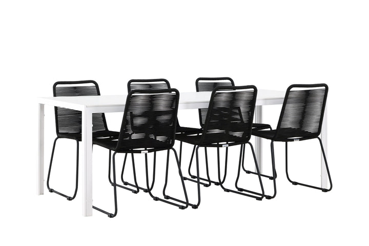 Venture Home Break Dining Table  - White / White Aintwood +Lindos Stacking Chair - Black Alu / Black Rope _6
