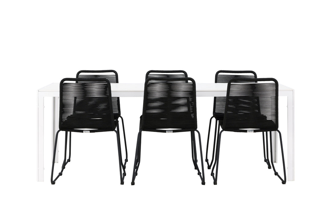 Venture Home Break Dining Table  - White / White Aintwood +Lindos Stacking Chair - Black Alu / Black Rope _6