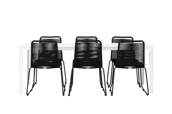 Venture Home Break Dining Table  - White / White Aintwood +Lindos Stacking Chair - Black Alu / Black Rope _6
