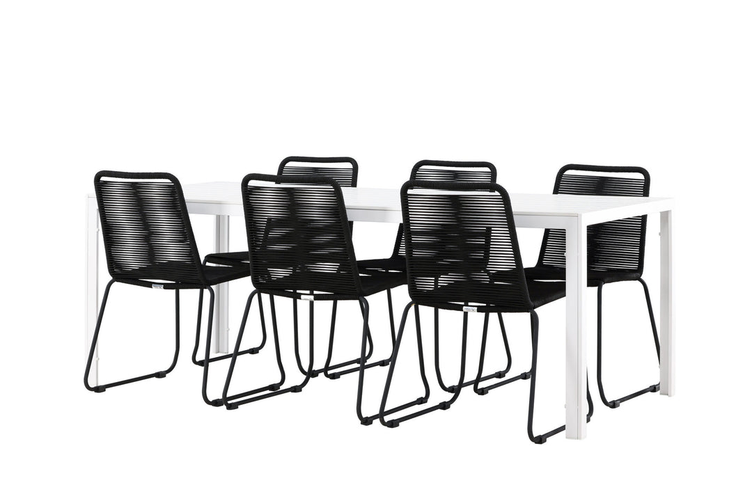 Venture Home Break Dining Table  - White / White Aintwood +Lindos Stacking Chair - Black Alu / Black Rope _6