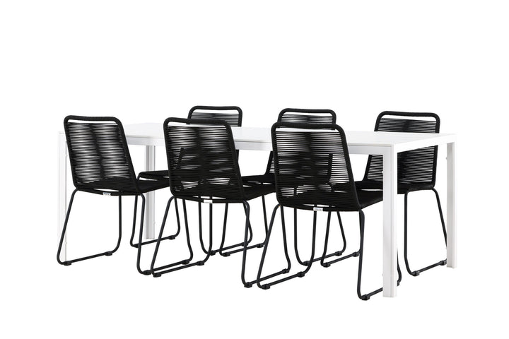 Venture Home Break Dining Table  - White / White Aintwood +Lindos Stacking Chair - Black Alu / Black Rope _6