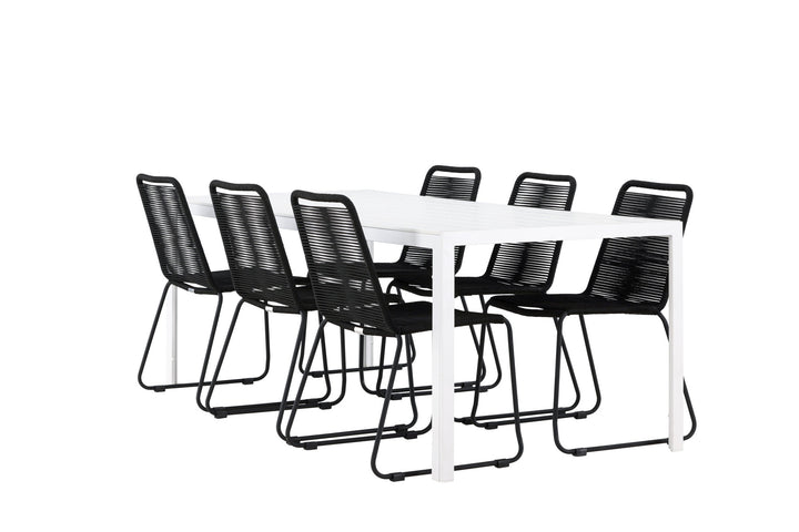 Venture Home Break Dining Table  - White / White Aintwood +Lindos Stacking Chair - Black Alu / Black Rope _6