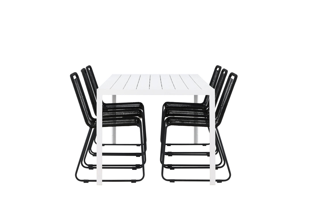 Venture Home Break Dining Table  - White / White Aintwood +Lindos Stacking Chair - Black Alu / Black Rope _6