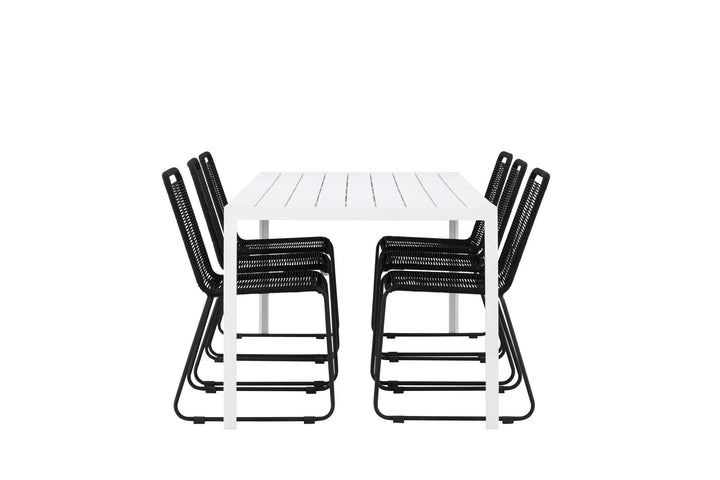 Venture Home Break Dining Table  - White / White Aintwood +Lindos Stacking Chair - Black Alu / Black Rope _6