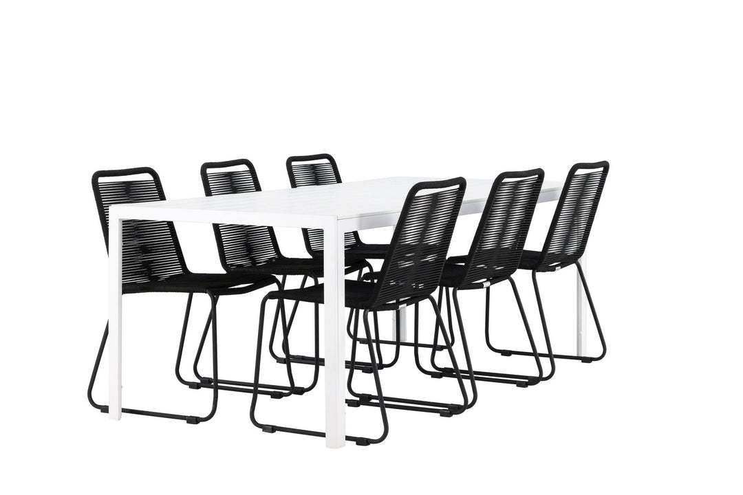 Venture Home Break Dining Table  - White / White Aintwood +Lindos Stacking Chair - Black Alu / Black Rope _6