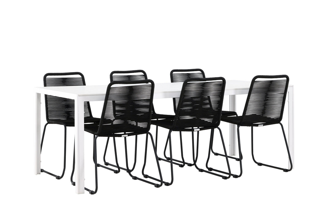 Venture Home Break Dining Table  - White / White Aintwood +Lindos Stacking Chair - Black Alu / Black Rope _6