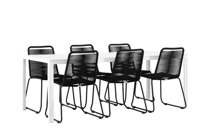 Venture Home Break Dining Table  - White / White Aintwood +Lindos Stacking Chair - Black Alu / Black Rope _6