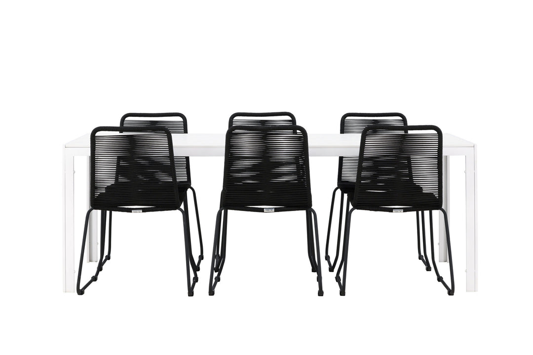 Venture Home Break Dining Table  - White / White Aintwood +Lindos Stacking Chair - Black Alu / Black Rope _6