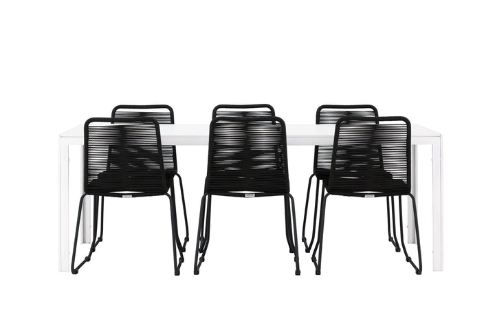 Venture Home Break Dining Table  - White / White Aintwood +Lindos Stacking Chair - Black Alu / Black Rope _6