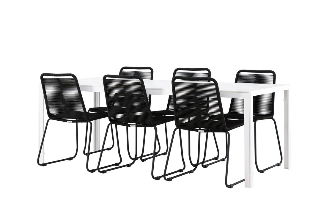 Venture Home Break Dining Table  - White / White Aintwood +Lindos Stacking Chair - Black Alu / Black Rope _6