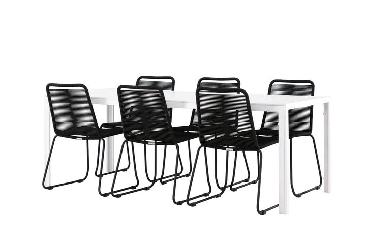 Venture Home Break Dining Table  - White / White Aintwood +Lindos Stacking Chair - Black Alu / Black Rope _6