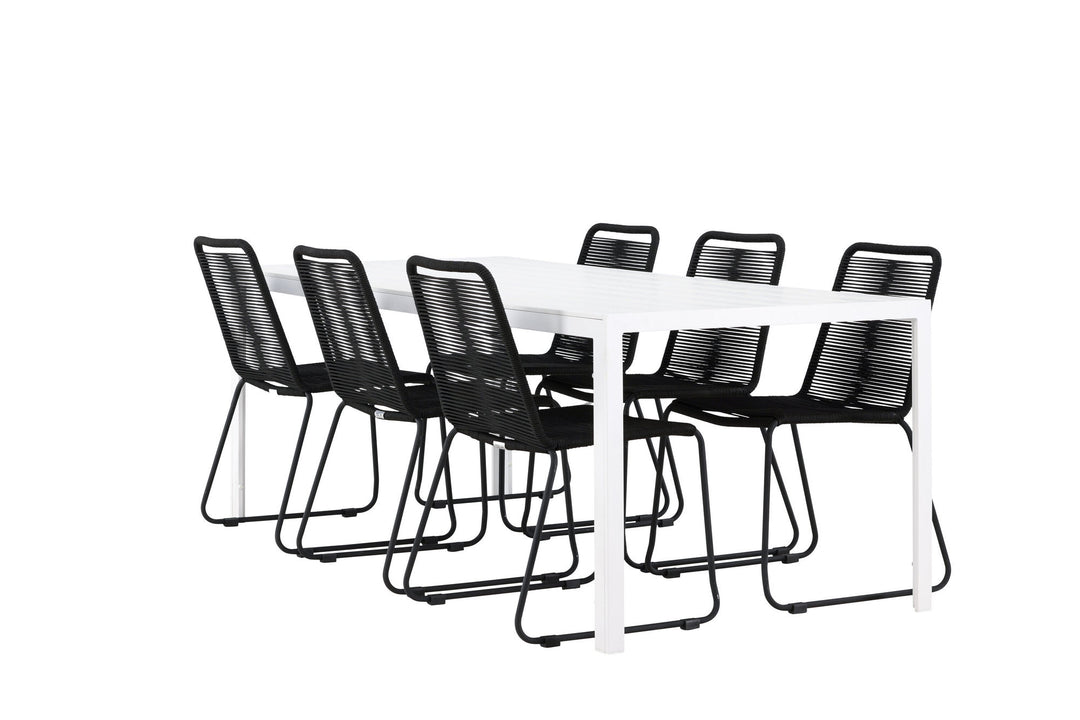 Venture Home Break Dining Table  - White / White Aintwood +Lindos Stacking Chair - Black Alu / Black Rope _6