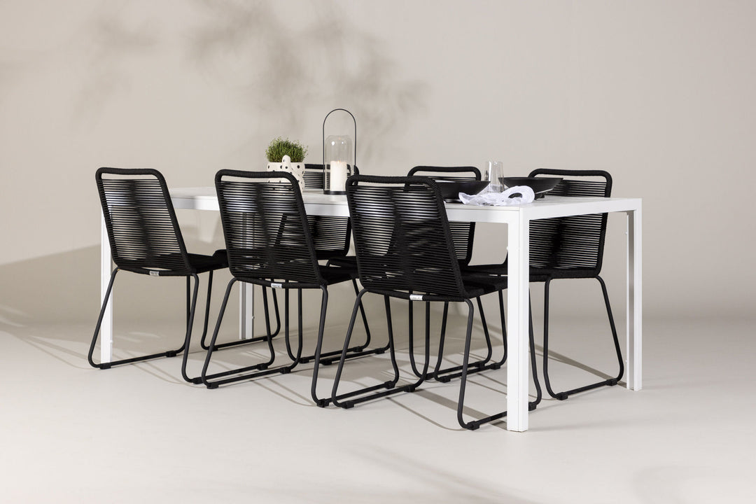 Venture Home Break Dining Table  - White / White Aintwood +Lindos Stacking Chair - Black Alu / Black Rope _6