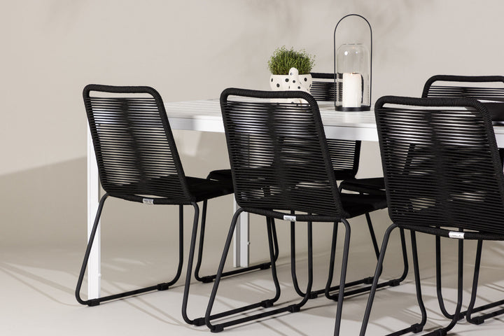 Venture Home Break Dining Table  - White / White Aintwood +Lindos Stacking Chair - Black Alu / Black Rope _6
