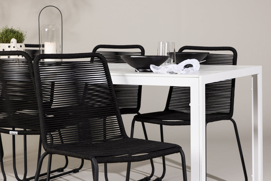 Venture Home Break Dining Table  - White / White Aintwood +Lindos Stacking Chair - Black Alu / Black Rope _6