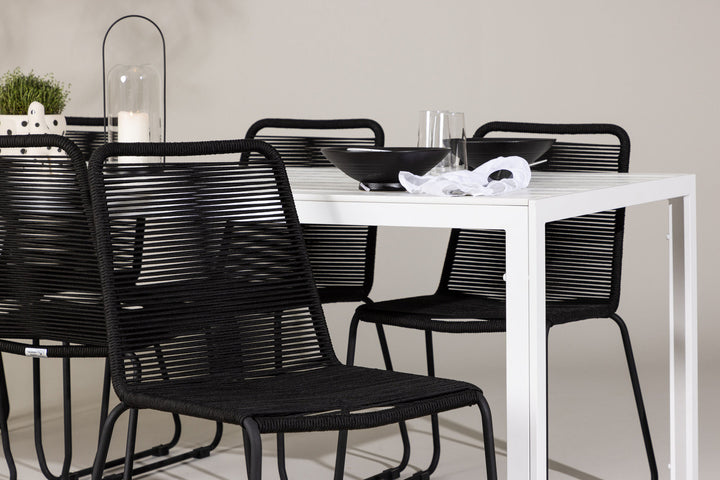 Venture Home Break Dining Table  - White / White Aintwood +Lindos Stacking Chair - Black Alu / Black Rope _6