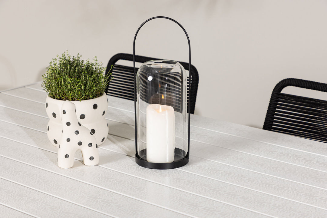 Venture Home Break Dining Table  - White / White Aintwood +Lindos Stacking Chair - Black Alu / Black Rope _6