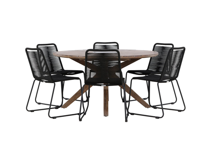 Venture Home Rosario Dining Table- Teak Ø140 +Lindos Stacking Chair - Black Alu / Black Rope _6