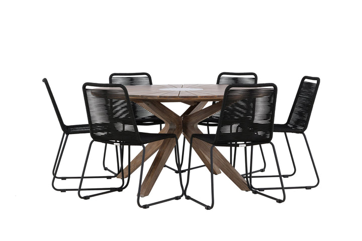 Venture Home Rosario Dining Table- Teak Ø140 +Lindos Stacking Chair - Black Alu / Black Rope _6