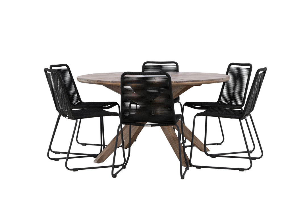Venture Home Rosario Dining Table- Teak Ø140 +Lindos Stacking Chair - Black Alu / Black Rope _6