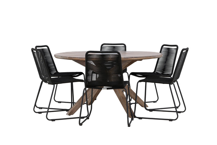 Venture Home Rosario Dining Table- Teak Ø140 +Lindos Stacking Chair - Black Alu / Black Rope _6