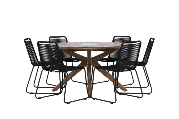 Venture Home Rosario Dining Table- Teak Ø140 +Lindos Stacking Chair - Black Alu / Black Rope _6