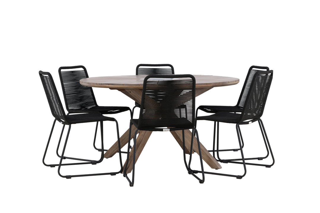 Venture Home Rosario Dining Table- Teak Ø140 +Lindos Stacking Chair - Black Alu / Black Rope _6