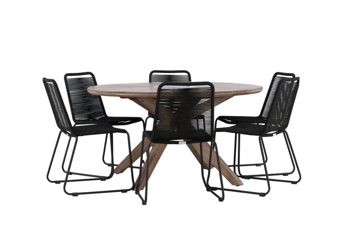 Venture Home Rosario Dining Table- Teak Ø140 +Lindos Stacking Chair - Black Alu / Black Rope _6