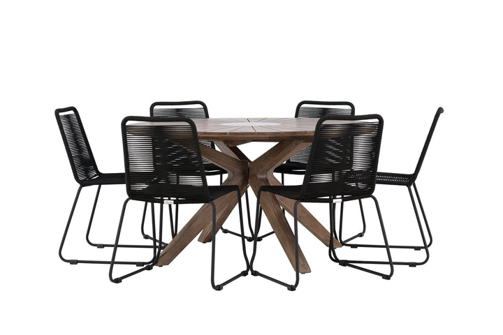 Venture Home Rosario Dining Table- Teak Ø140 +Lindos Stacking Chair - Black Alu / Black Rope _6