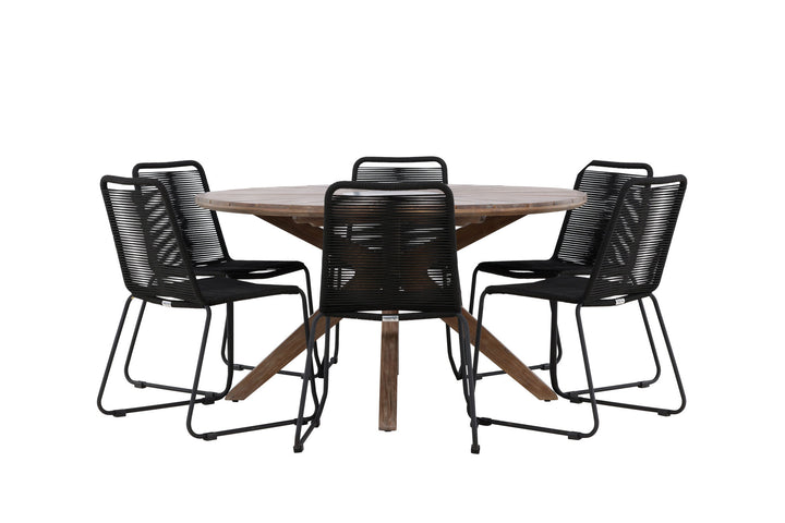 Venture Home Rosario Dining Table- Teak Ø140 +Lindos Stacking Chair - Black Alu / Black Rope _6