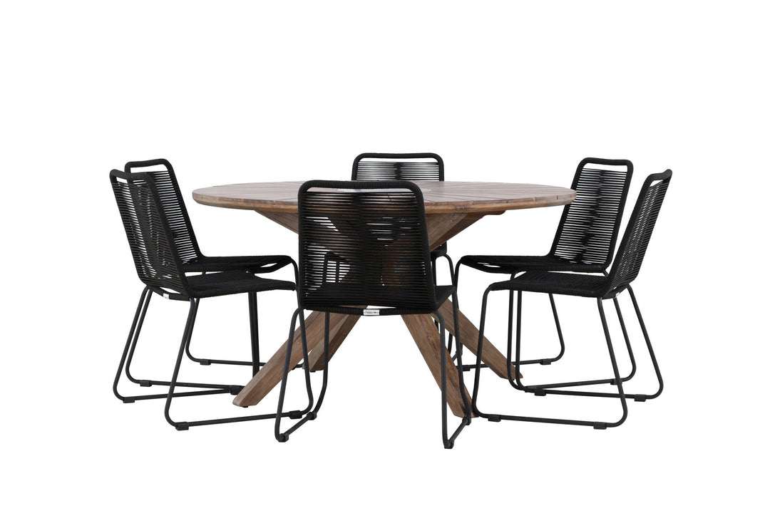 Venture Home Rosario Dining Table- Teak Ø140 +Lindos Stacking Chair - Black Alu / Black Rope _6
