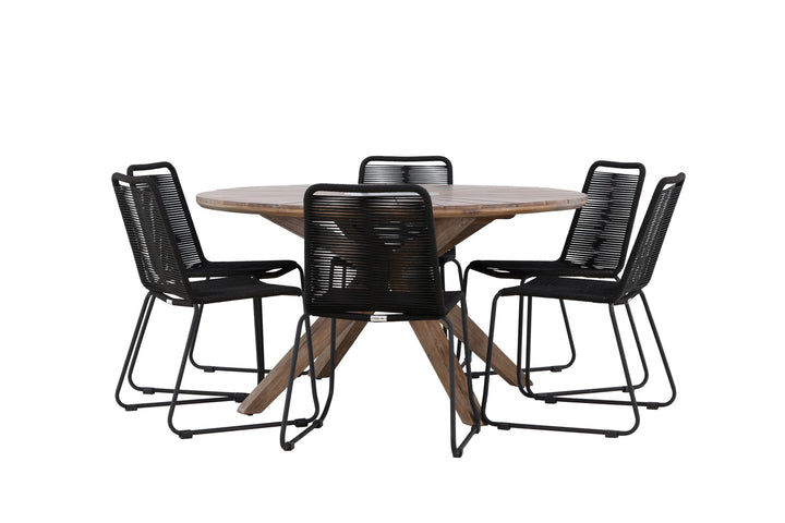 Venture Home Rosario Dining Table- Teak Ø140 +Lindos Stacking Chair - Black Alu / Black Rope _6