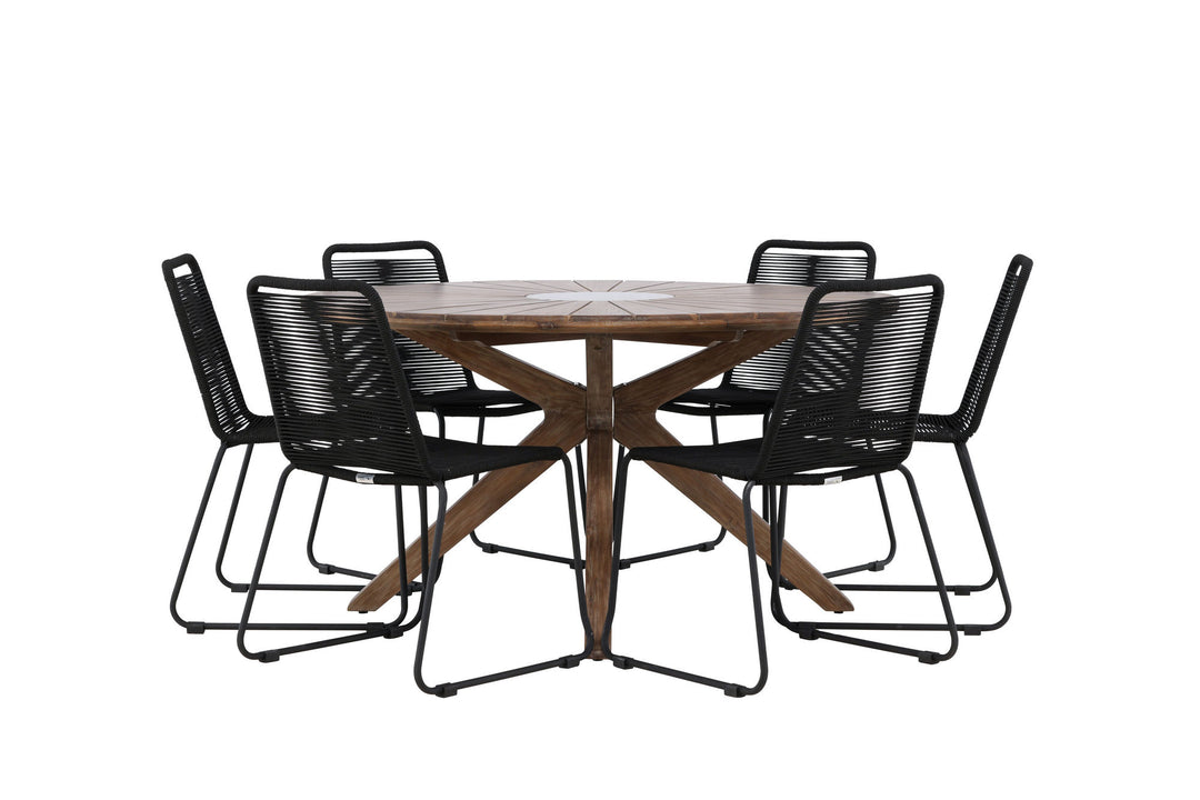 Venture Home Rosario Dining Table- Teak Ø140 +Lindos Stacking Chair - Black Alu / Black Rope _6
