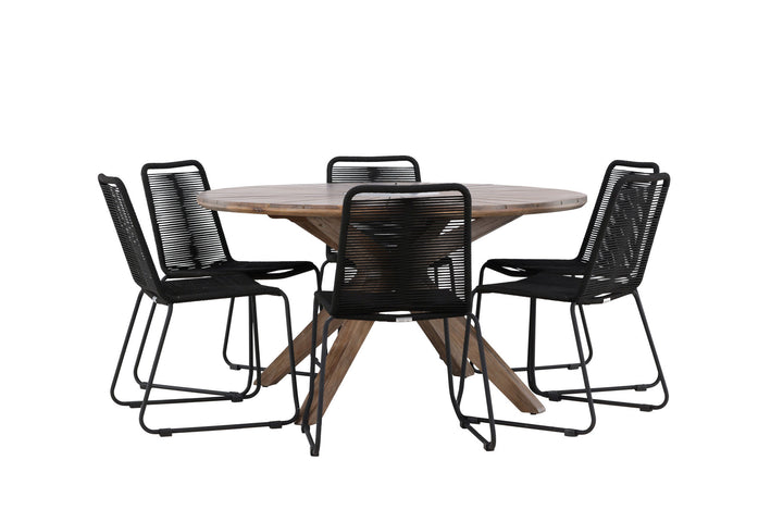 Venture Home Rosario Dining Table- Teak Ø140 +Lindos Stacking Chair - Black Alu / Black Rope _6