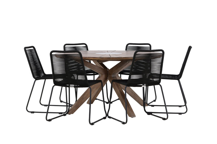 Venture Home Rosario Dining Table- Teak Ø140 +Lindos Stacking Chair - Black Alu / Black Rope _6