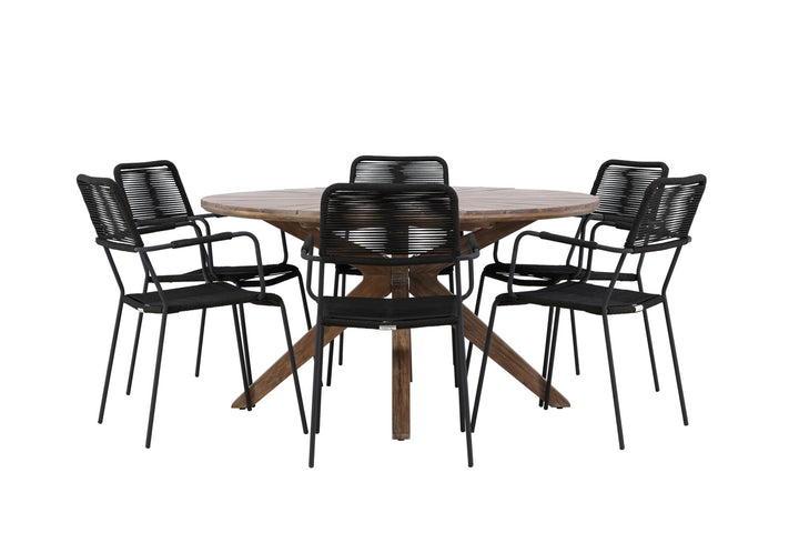 Venture Home Rosario Dining Table- Teak Ø140 +Lindos Armchair - Black Alu / Black Rope _6