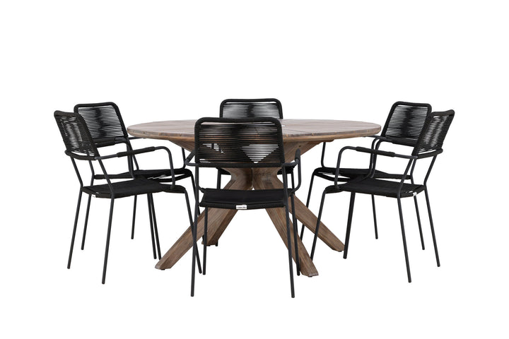 Venture Home Rosario Dining Table- Teak Ø140 +Lindos Armchair - Black Alu / Black Rope _6