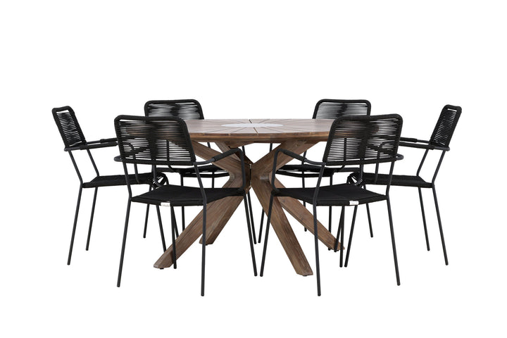Venture Home Rosario Dining Table- Teak Ø140 +Lindos Armchair - Black Alu / Black Rope _6