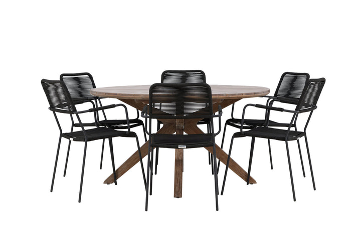 Venture Home Rosario Dining Table- Teak Ø140 +Lindos Armchair - Black Alu / Black Rope _6