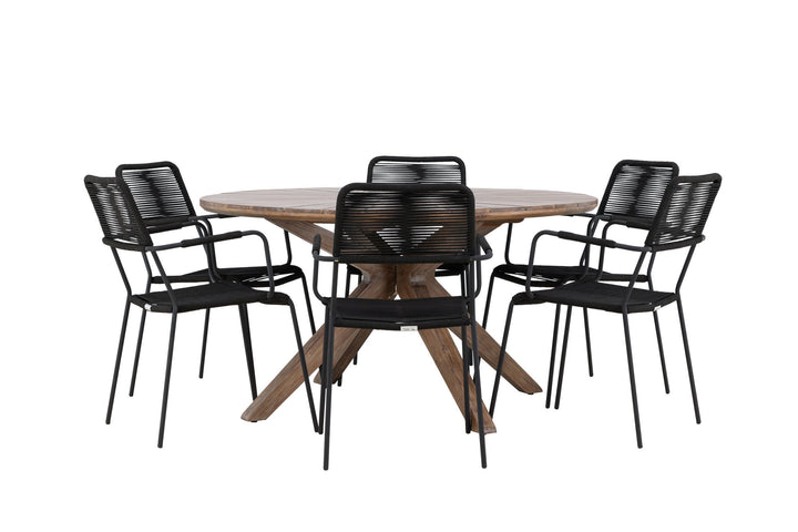 Venture Home Rosario Dining Table- Teak Ø140 +Lindos Armchair - Black Alu / Black Rope _6