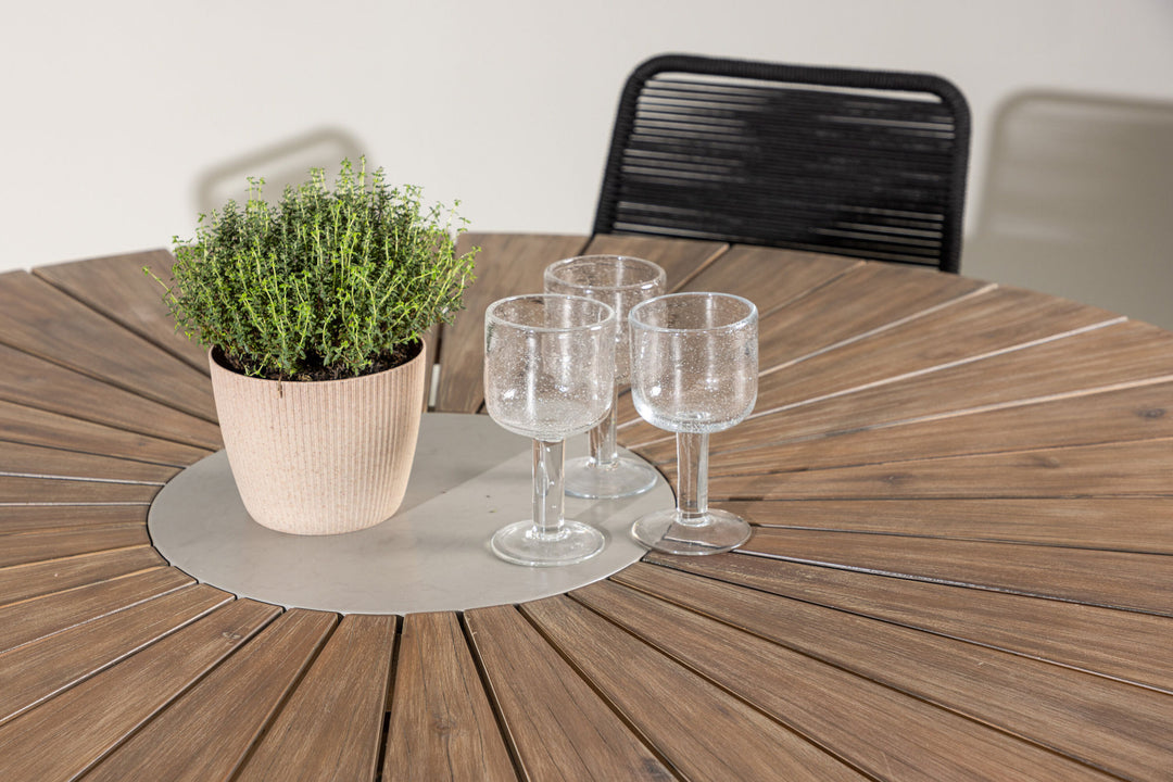 Venture Home Rosario Dining Table- Teak Ø140 +Lindos Armchair - Black Alu / Black Rope _6