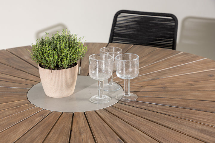 Venture Home Rosario Dining Table- Teak Ø140 +Lindos Armchair - Black Alu / Black Rope _6